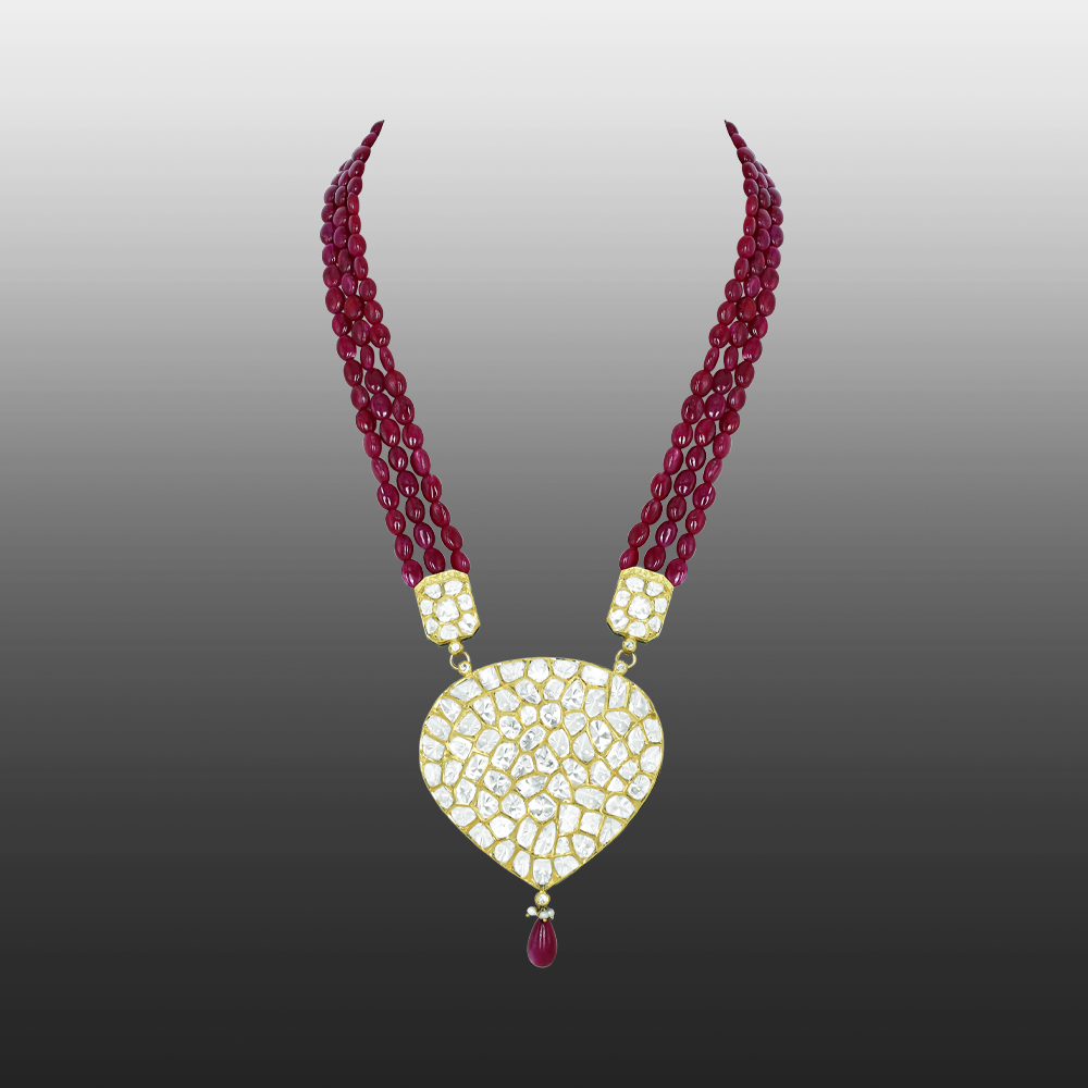 Pear-Shaped Polki Pendant with Ruby Maniya and Drop